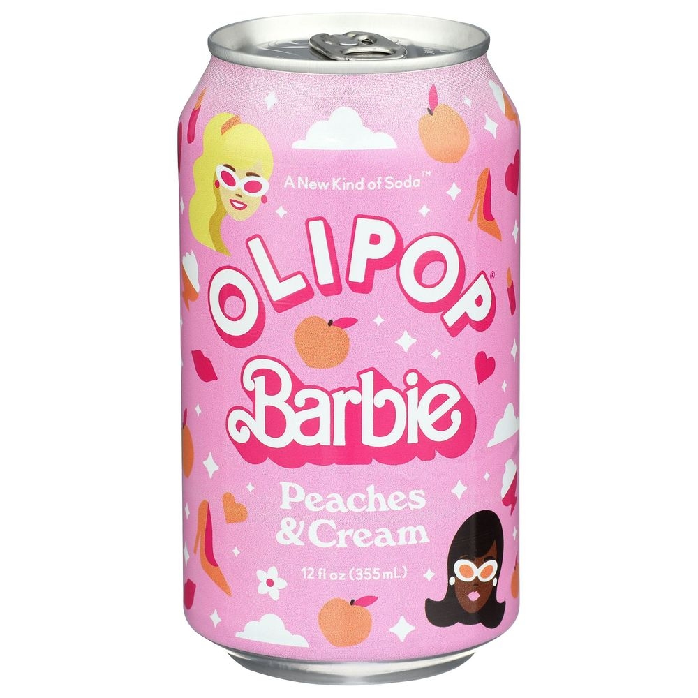 Olipop Barbie Peaches and Cream Soda, 12 Fluid Ounce -- 12 per case