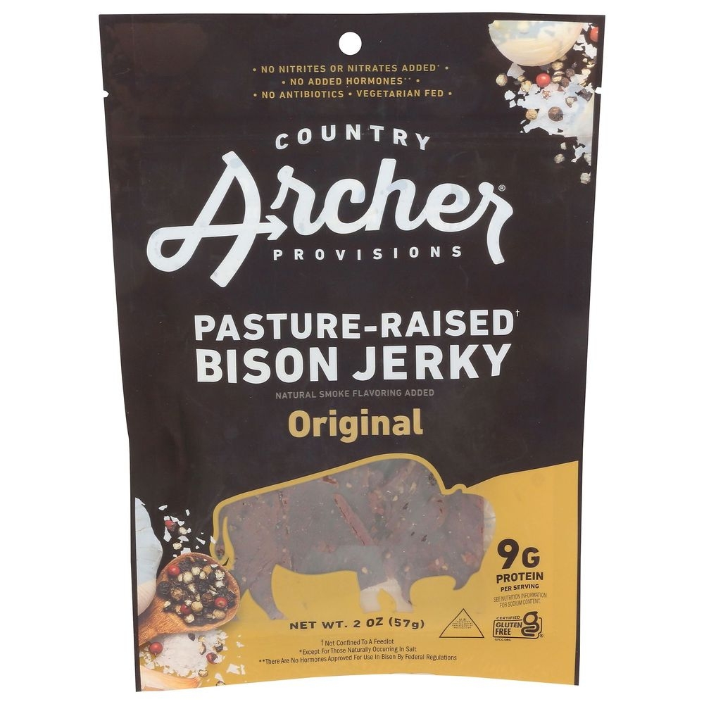 Country Archer Provisions Pasture Raised Original Bison Jerky, 2 Ounce -- 12 per case