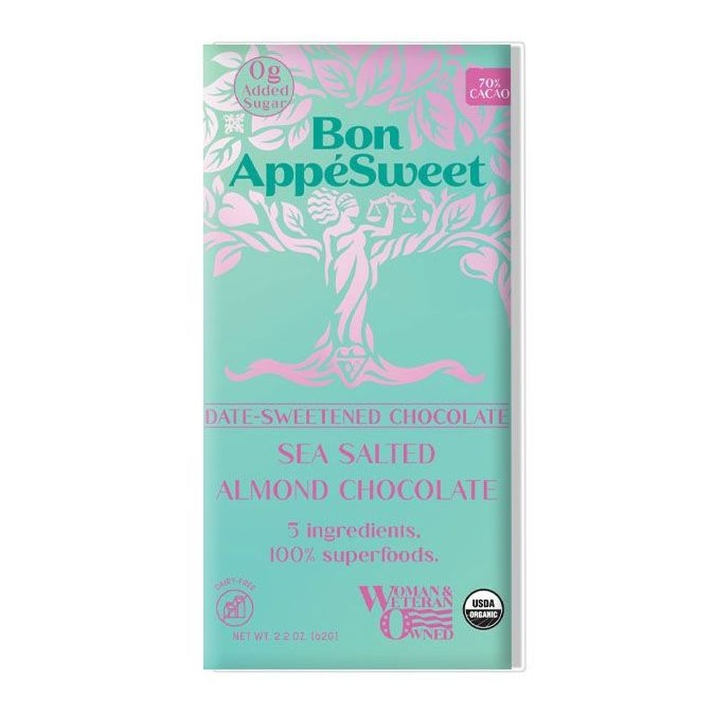Bon Appesweet Organic Sea Salted Almond Chocolate Bar, 2.2 Ounce -- 12 per case