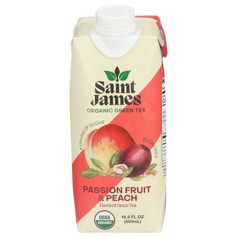 Saint James Organic Passionfruit Peach Flavored Green Tea, 16.9 Fluid Ounce -- 12 per case