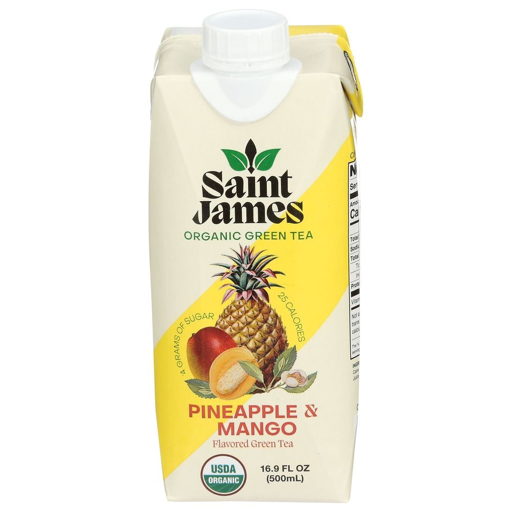 Saint James Organic Pineapple and Mango Flavored Green Tea, 16.9 Fluid Ounce -- 12 per case