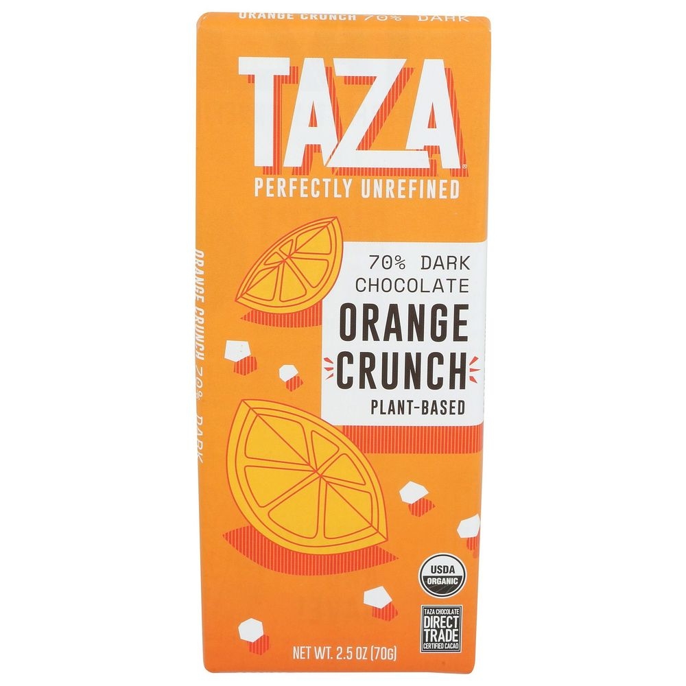 Taza Organic 70 Percent Dark Chocolate Orange Crunch Bar, 2.5 Ounce -- 10 per case