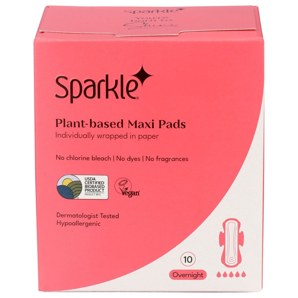 Sparkle Plant-Based Overnight Maxi Pad, 10 count