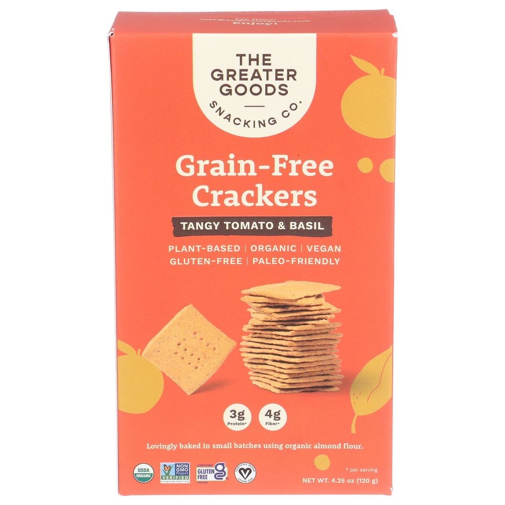 The Greater Good Organic Tangy Tomato Basil Grain Free Cracker, 4.25 Ounce -- 7 per case