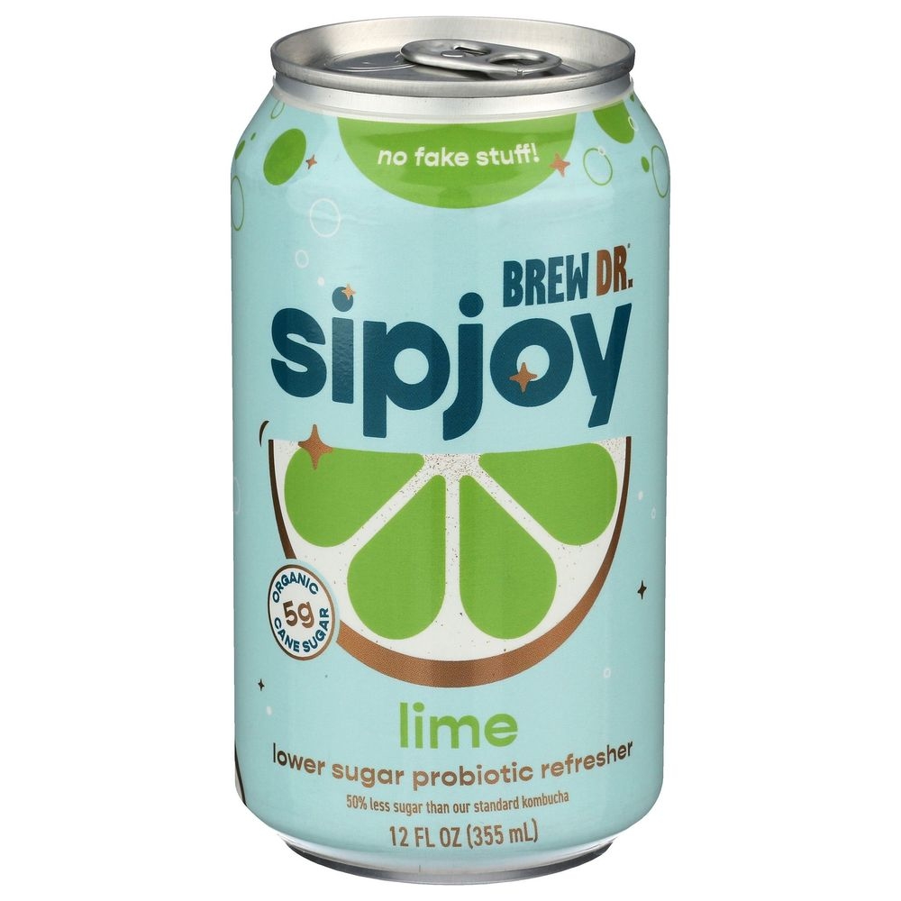 Brew Dr Sipjoy Organic Lime Probiotic Sparkling Water, 12 Fluid Ounce -- 12 per case