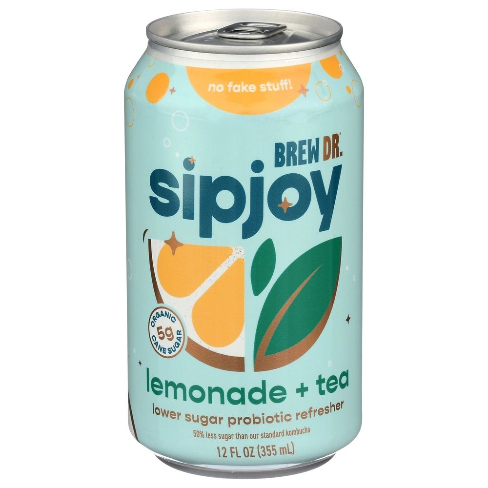 Brew Dr Sipjoy Organic Lemonade Plus Tea Probiotic Sparkling Water, 12 Fluid Ounce -- 12 per case