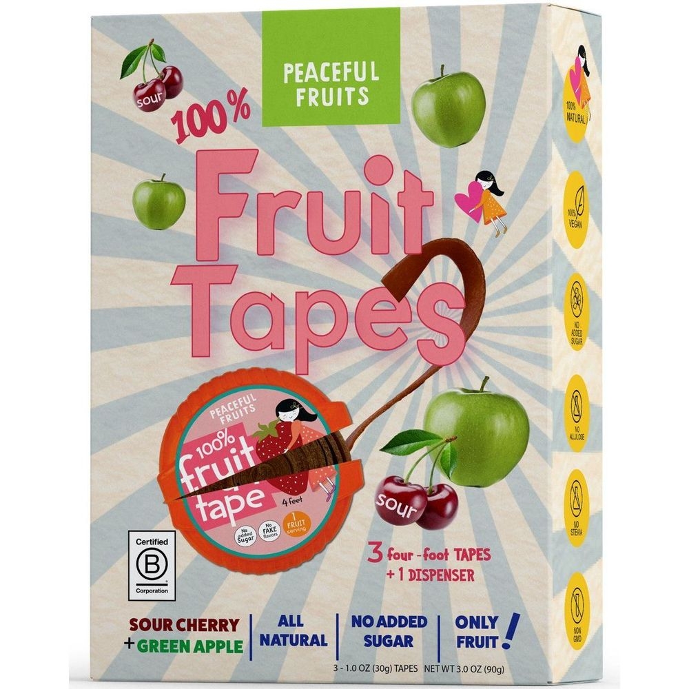 Peaceful Fruits Sour Cherry and Green Apple Fruit Tape, 3 Ounce -- 12 per case