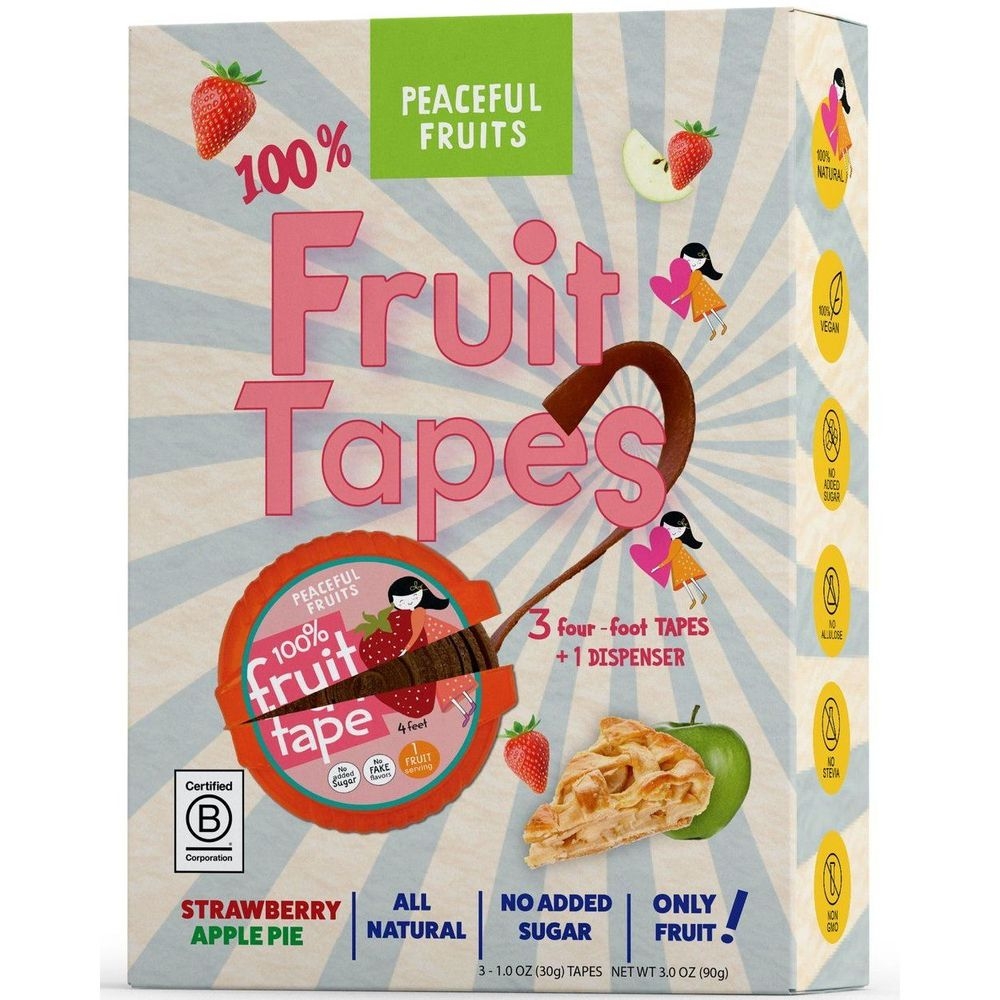 Peaceful Fruits Strawberry and Apple Pie Fruit Tape, 3 Ounce -- 12 per case