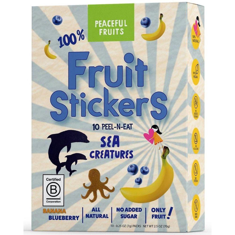 Peaceful Fruits Sea Creatures Banana Blueberry Fruit Stickers, 2.5 Ounce -- 12 per case