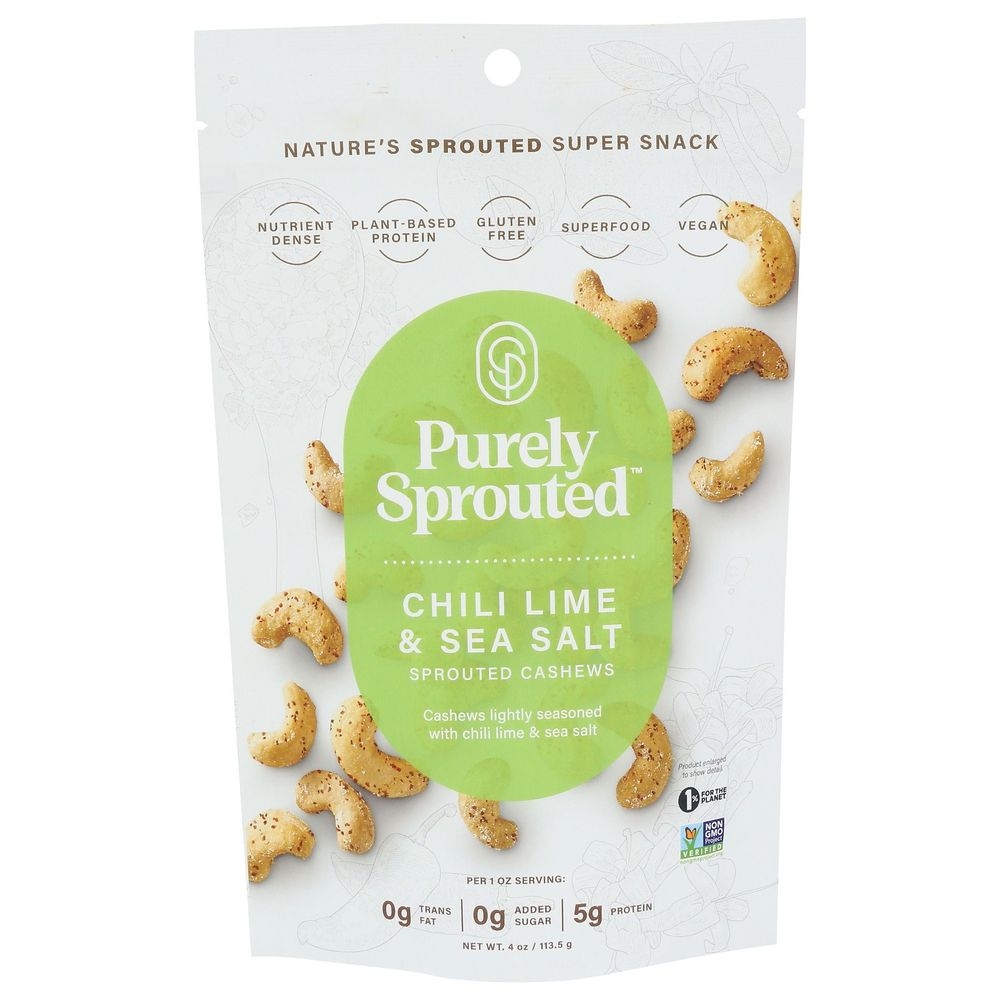 Purely Sprouted Chili Lime and Sea Salt Sprouted Cashews, 4 Ounce -- 6 per case