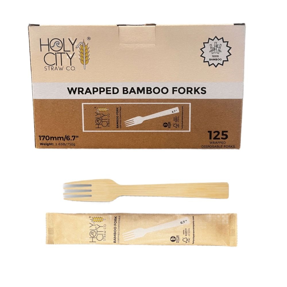 Holy City Straw Company Wrapped Bamboo Fork, 6.7 inch -- 750 per case