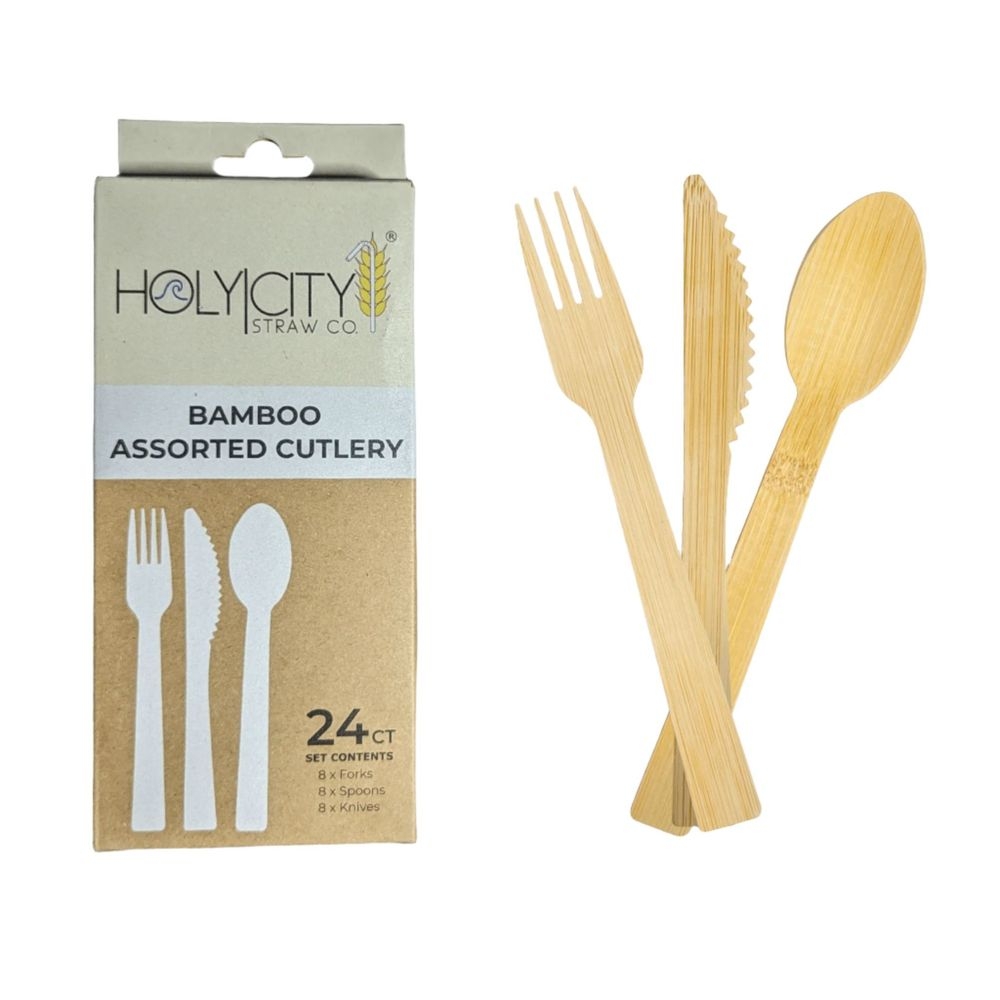 Holy City Straw Company Assorted Bamboo Cutlery Set, 6.7 inch -- 24 per case
