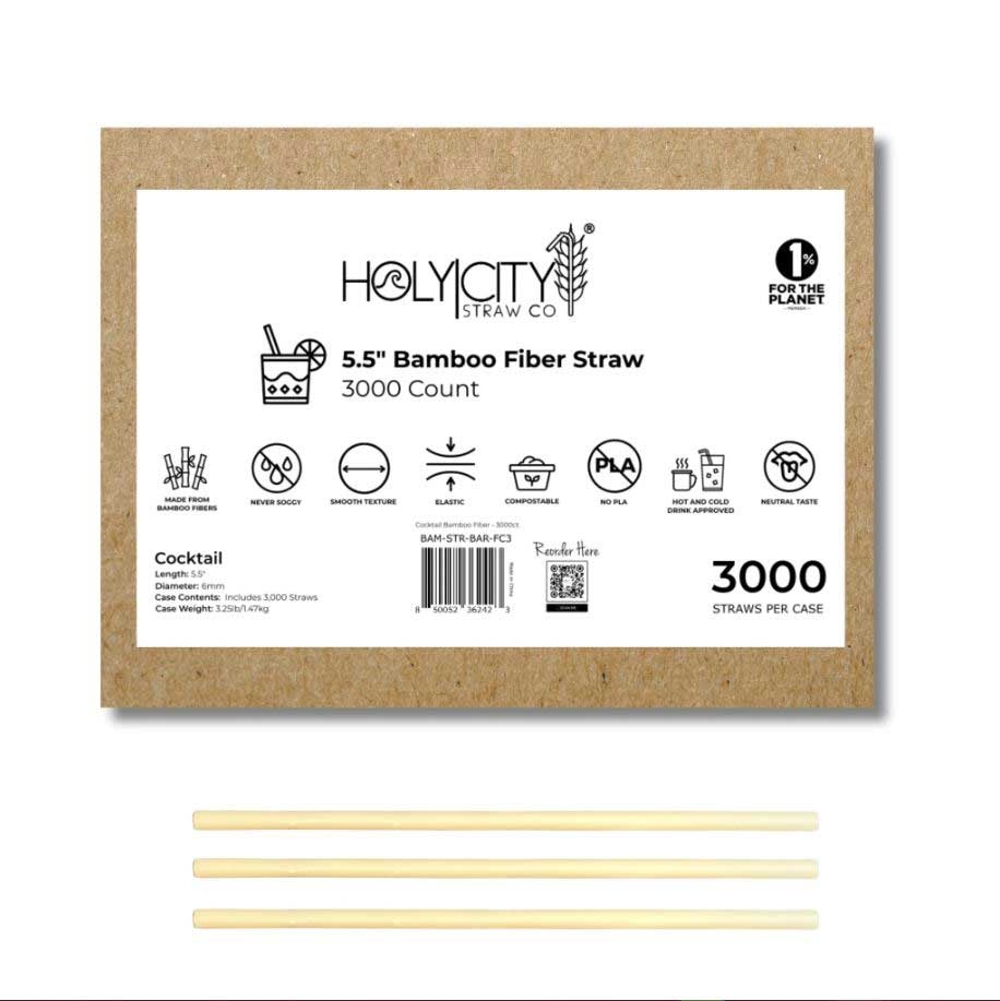 Holy City Straw Company 6mm Bamboo Fiber Straws, 5.5 Inch -- 3000 per case