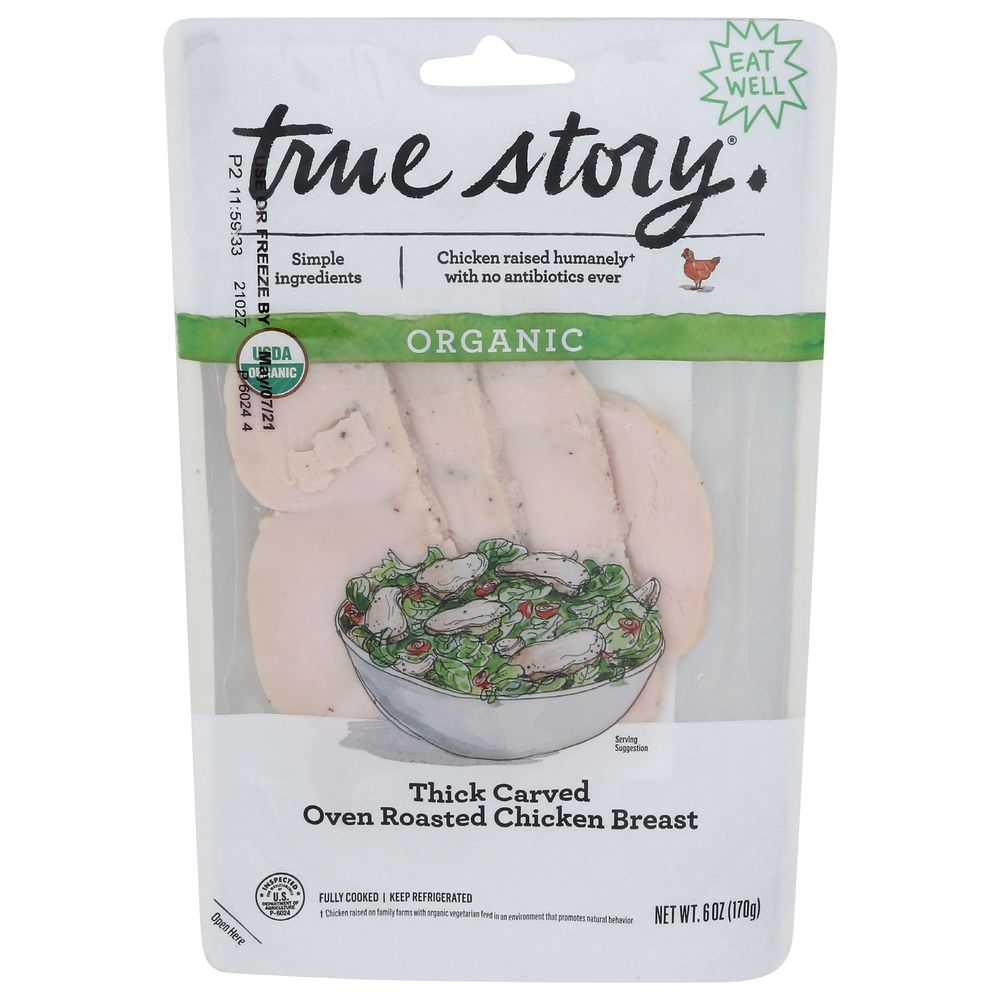 True Story Organic Thick Curved Oven Roasted Chicken Breast, 6 Ounce -- 12 per case