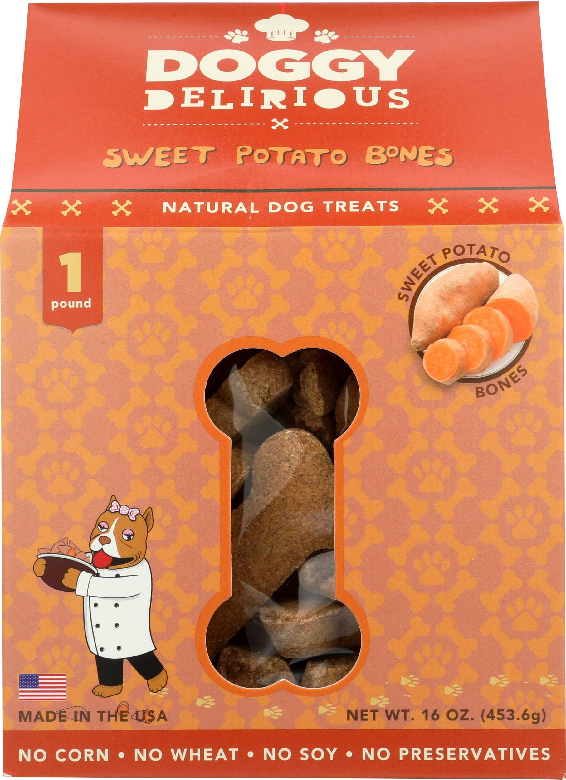 Doggy Delirious Sweet Potato Bones, 16 Ounce -- 6 per case