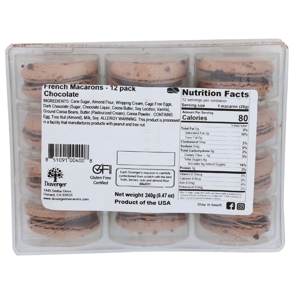 Duverger Organic Chocolate French Macarons, 72 pieces