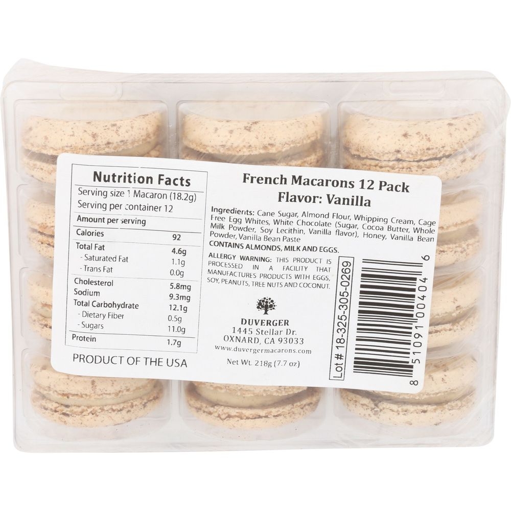 Duverger Organic Vanilla French Macarons, 72 pieces