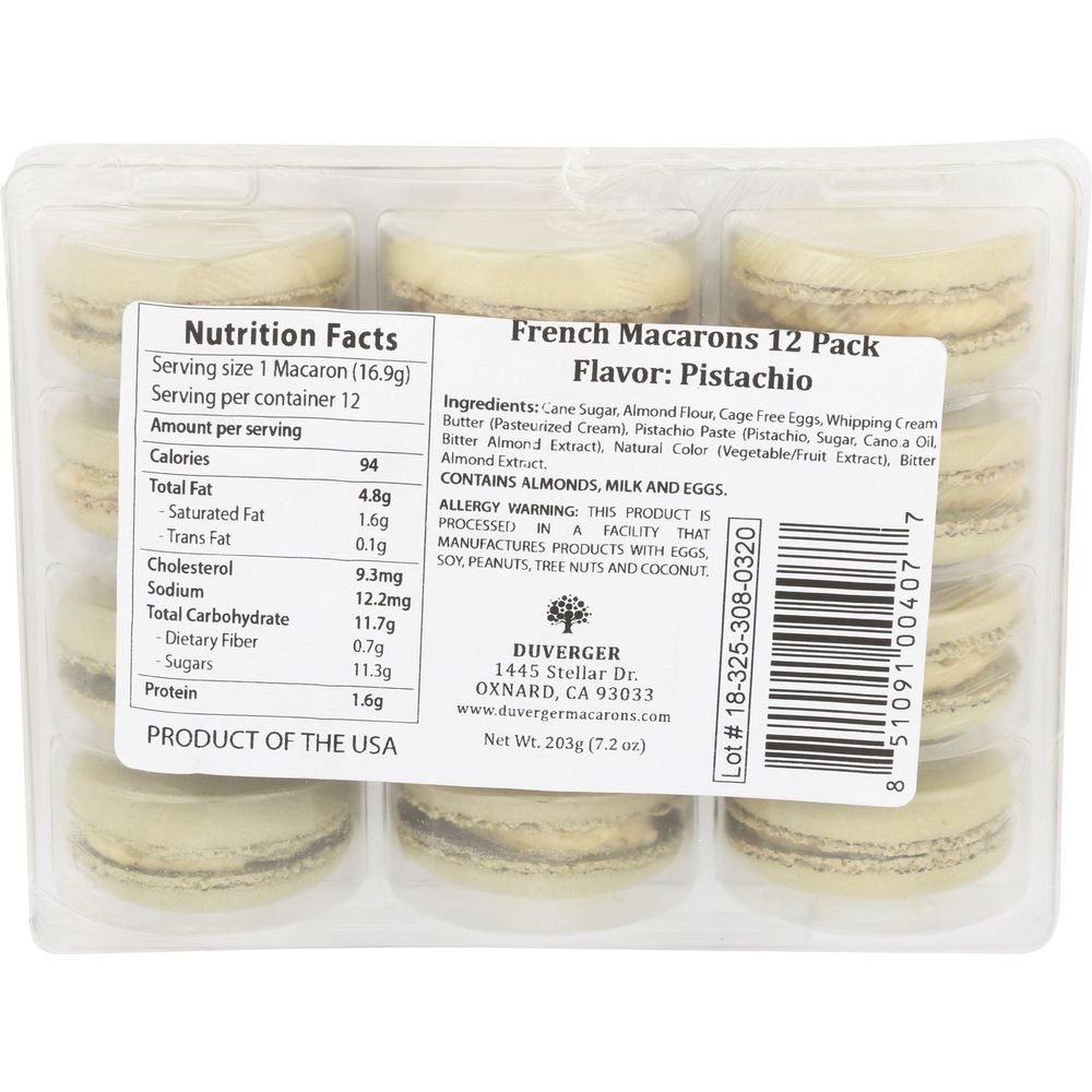 Duverger Organic Pistachio French Macarons, 72 pieces