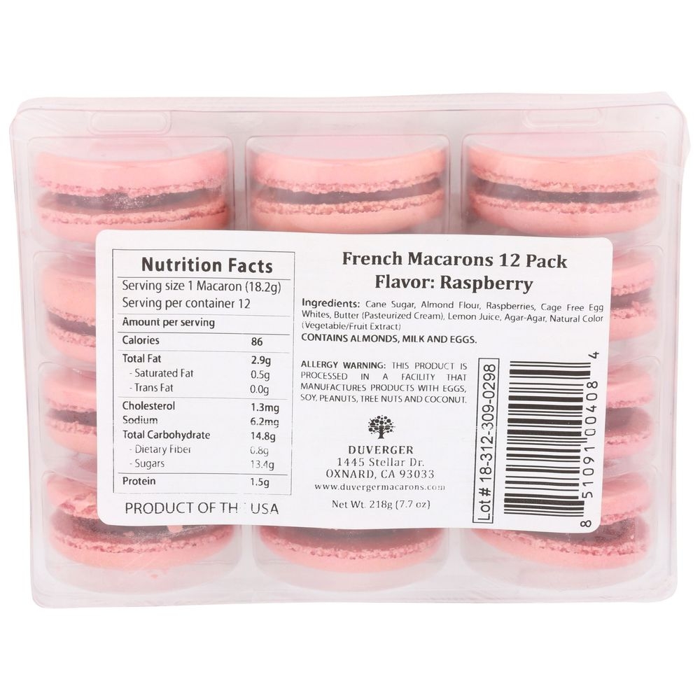 Duverger Organic Raspberry French Macarons, 72 pieces