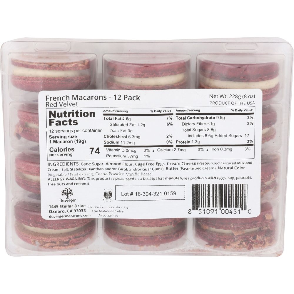 Duverger Red Velvet French Macarons, 72 pieces