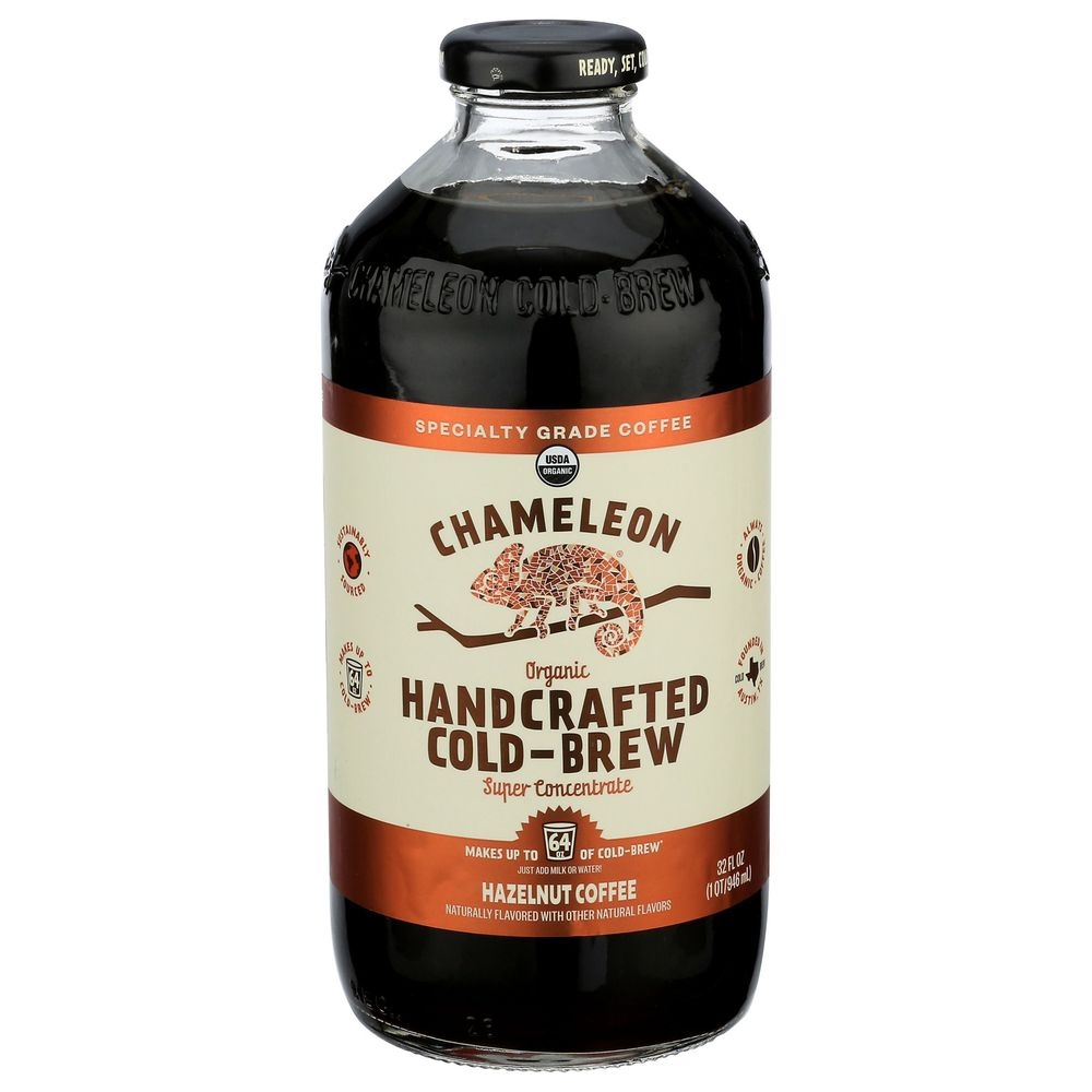 Chameleon Organic Handcrafted Hazelnut Cold Brew Super Concentrate Coffee, 32 Fluid Ounce -- 6 per case