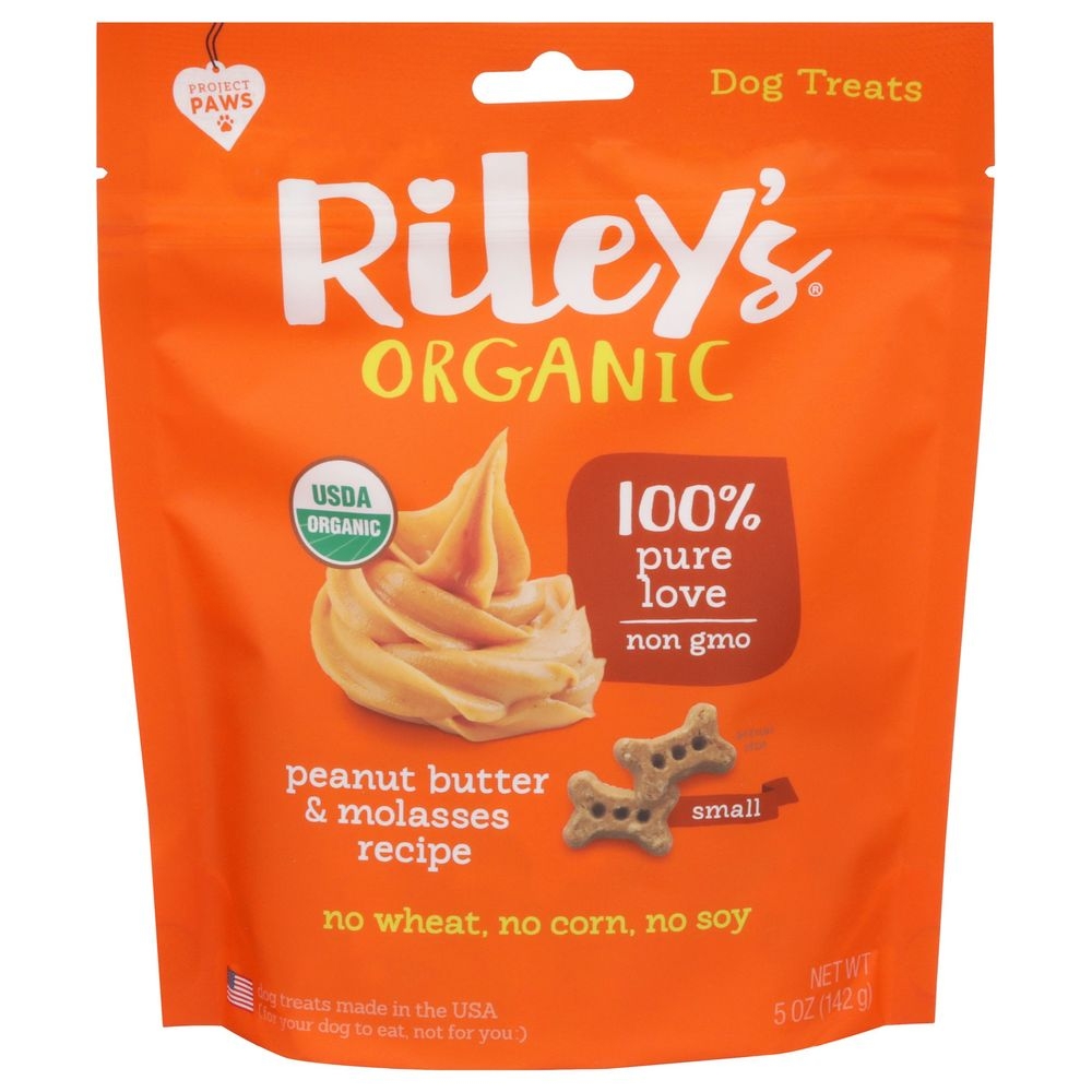Rileys Organic Small Bone Peanut Butter and Molasses Dog Treats, 5 Ounce -- 6 per case