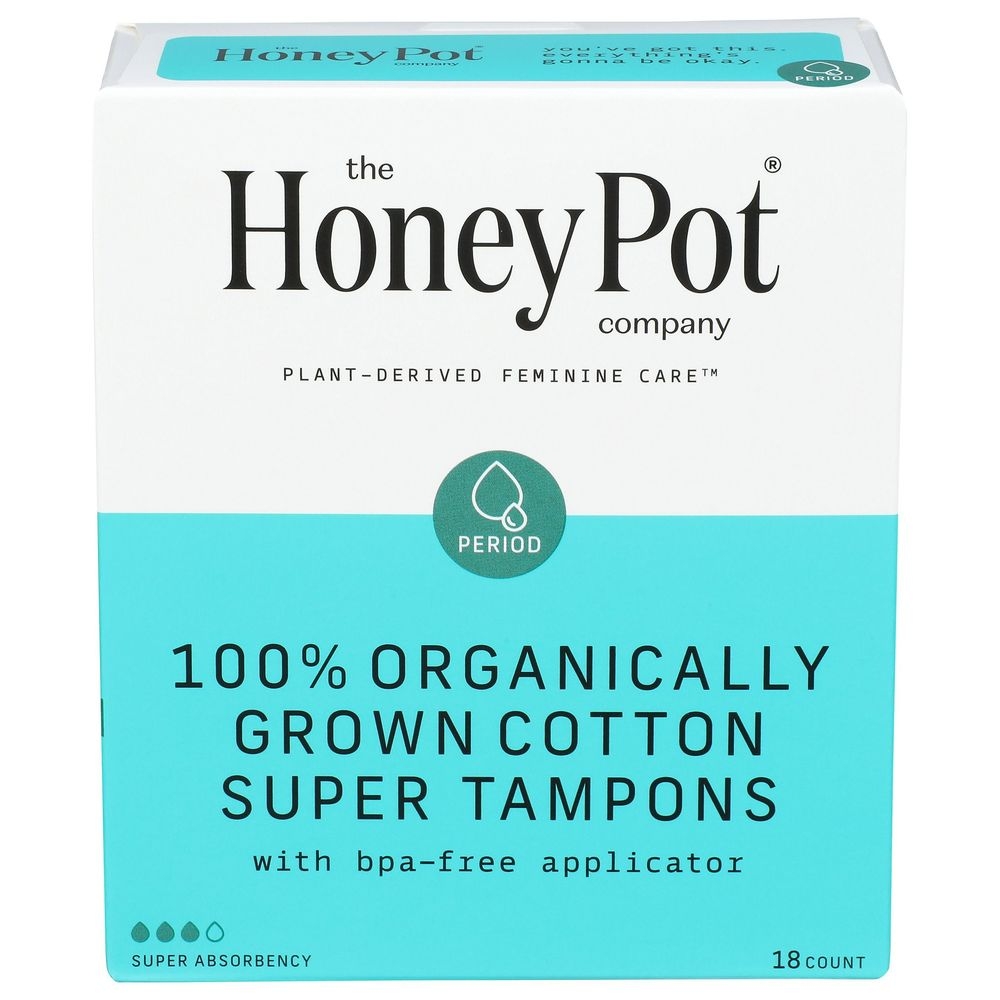 The Honey Pot Organic Super Cotton Tampons, 18 count