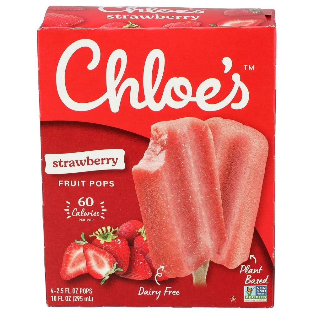 Chloes Strawberry Fruit Pops, 10 Ounce -- 6 per case