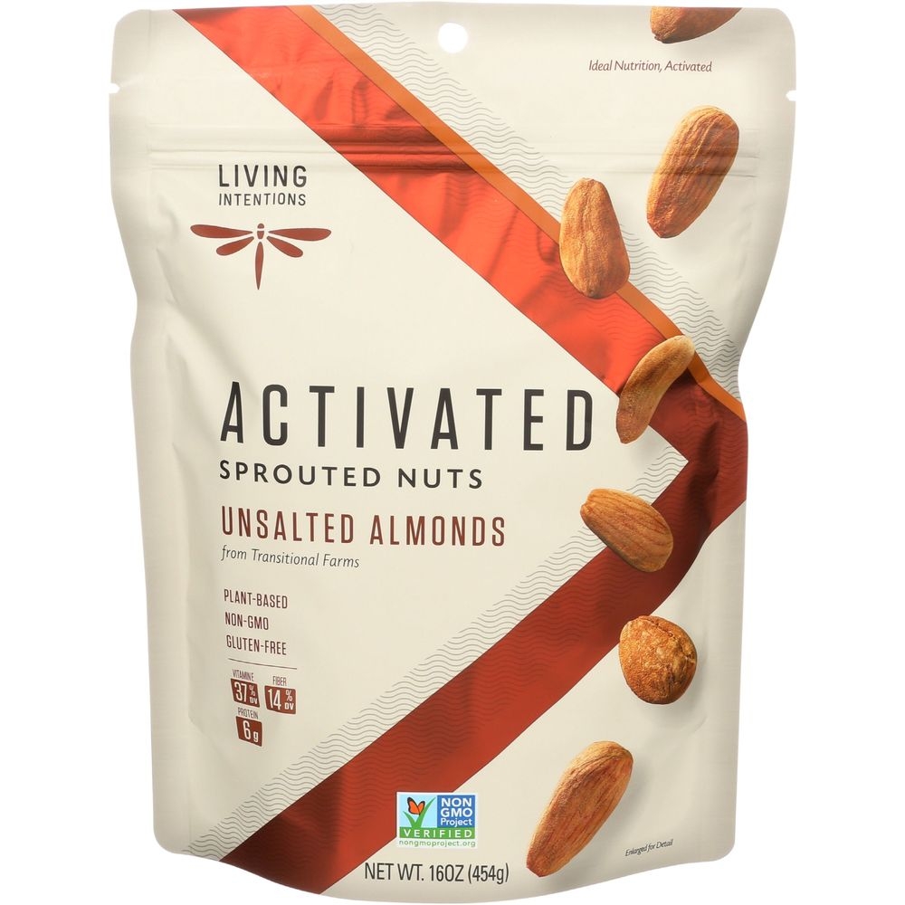 Living Intentions Activated Unsalted Sprouted Almonds, 16 Ounce -- 4 per case