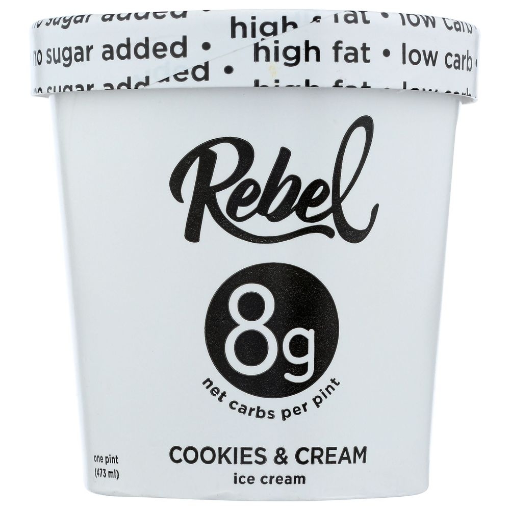 Rebel Cookies and Cream Ice Cream, 1 Pint -- 8 per case