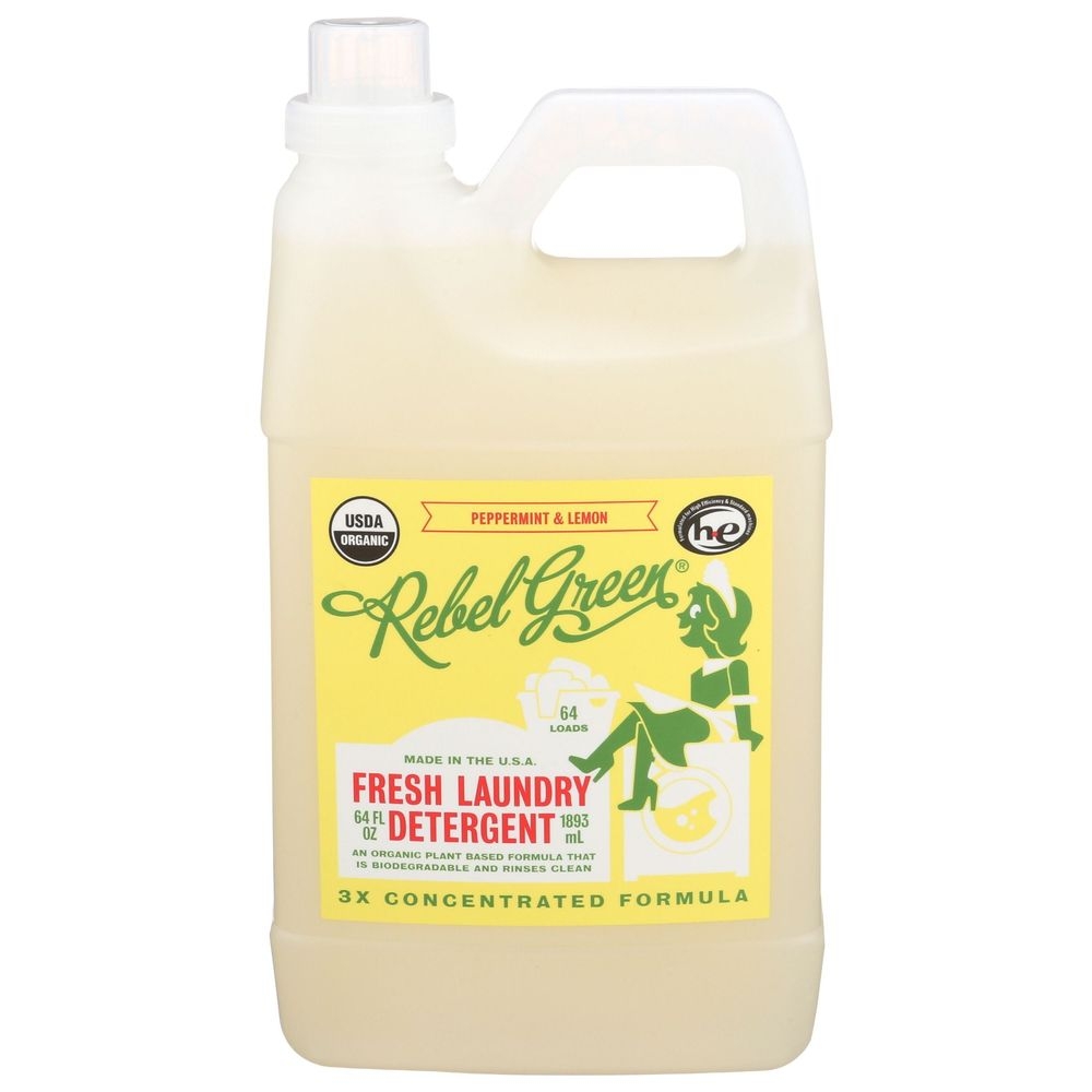 Rebel Green Peppermint and Lemon Scent Liquid Laundry Detergent, 64 Ounce -- 4 per case