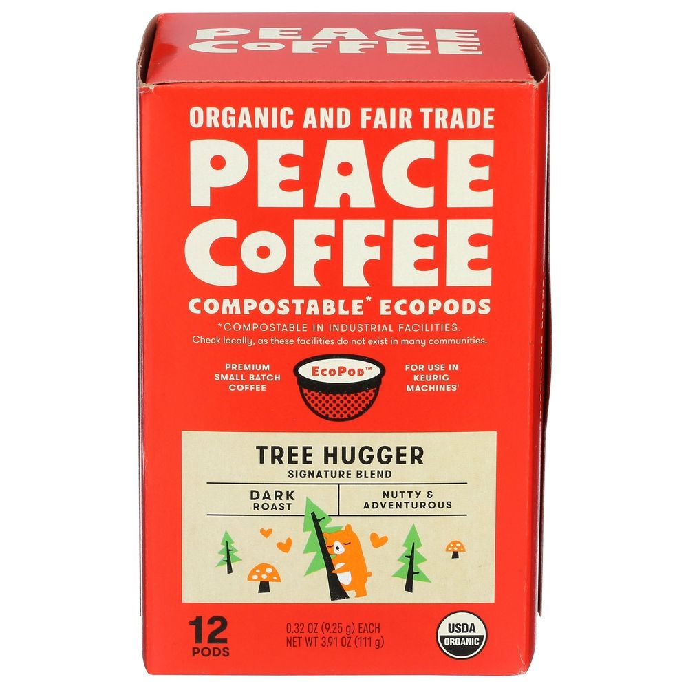 Peace Organic and Fairtrade Compostable Ecopod Tree Hugger Coffee Pod, 12 count -- 6 per case