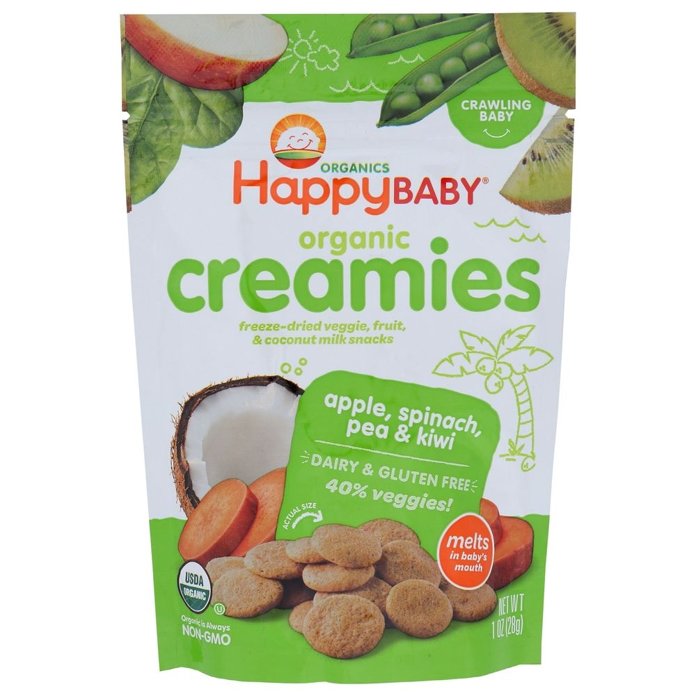 Happy Baby Organic Apple Spinach Pea and Kiwi Baby Creamies Snack, 1 Ounce -- 8 per case