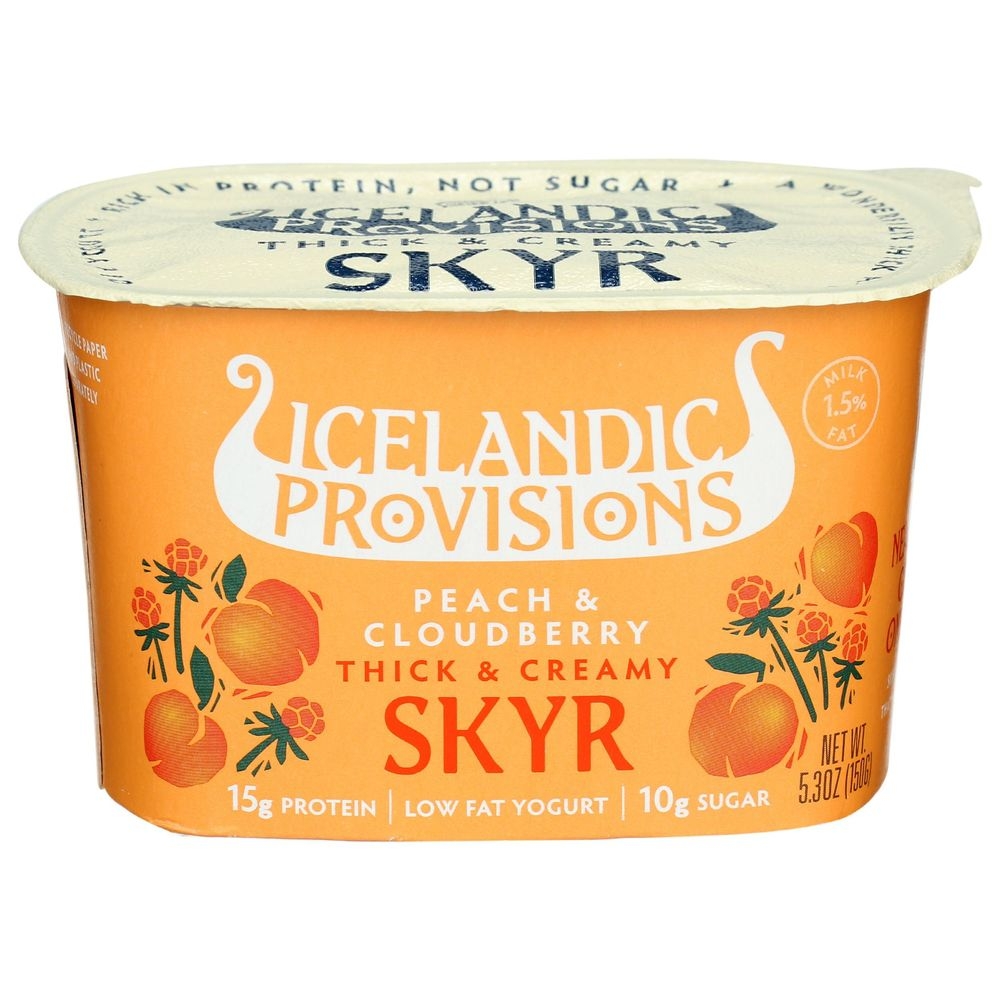 Icelandic Provisions Peach and Cloudberry Thick and Creamy Skyr Yogurt, 5.3 Fluid Ounce -- 12 per case