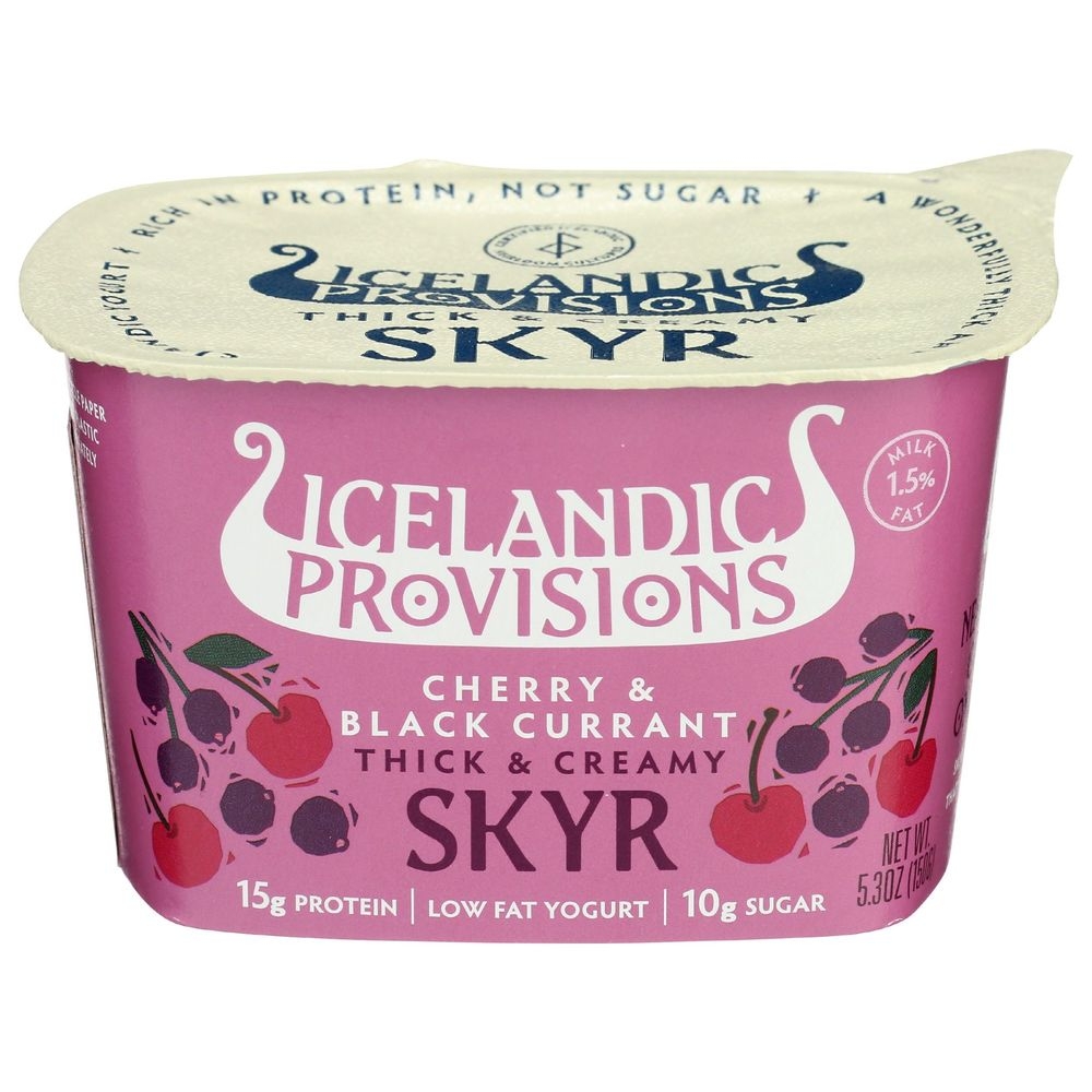 Icelandic Provisions Cherry and Black Currant Thick and Creamy Skyr Yogurt, 5.3 Ounce -- 12 per case