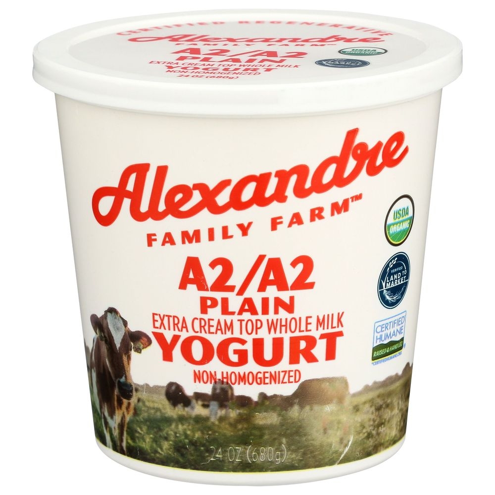 Alexandre Family Farm Organic A2/A2 Plain Extra Cream Top Whole Milk Yogurt, 24 Fluid Ounce -- 6 per case