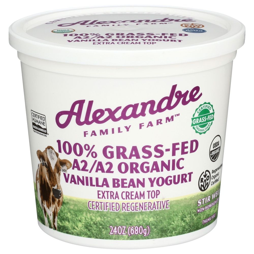 Alexandre Family Farm Organic A2/A2 Vanilla Bean Extra Cream Top Whole Milk Yogurt, 24 Fluid Ounce -- 6 per case