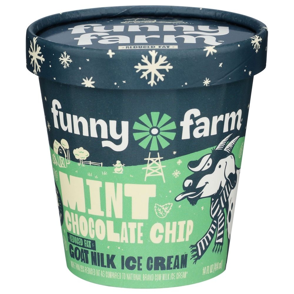 Funny Farm Mint Chocolate Chip Goat Milk Ice Cream, 14 Fluid Ounce -- 8 per case