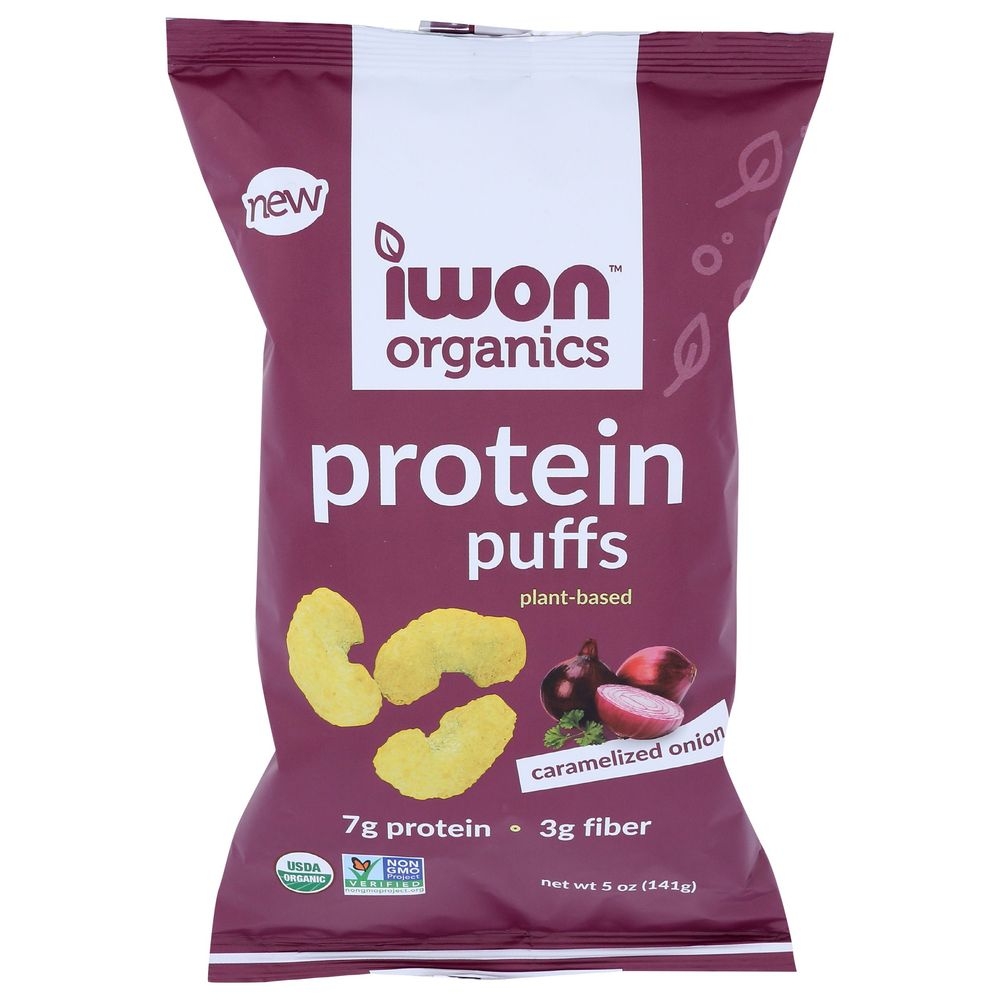 Iwon Organics Caramelized Onion Protein Puffs, 5 Ounce -- 12 per case