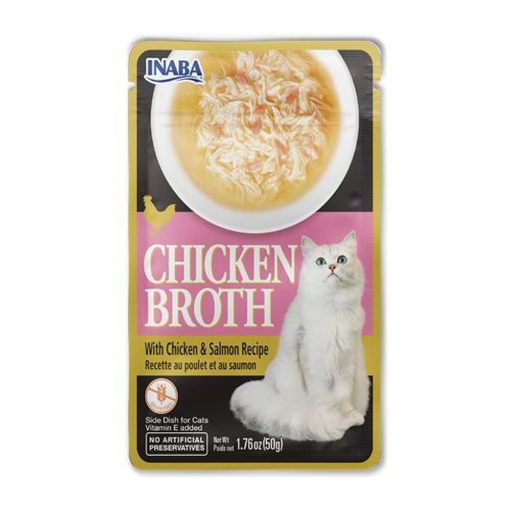 Inaba Chicken Broth with Chicken and Salmon Recipe Cat Food, 1.76 Ounce -- 8 per case