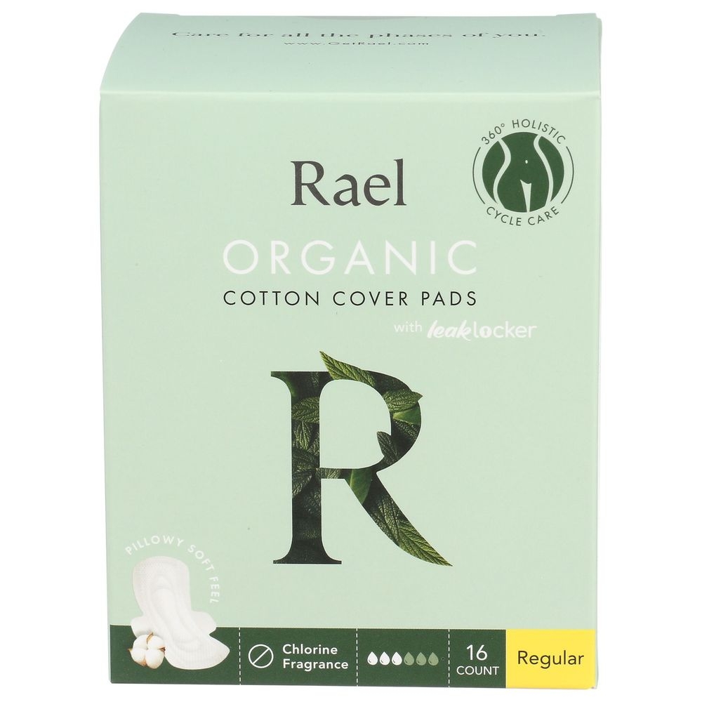 Rael Organic Regular Cotton Cover Pad, 16 count