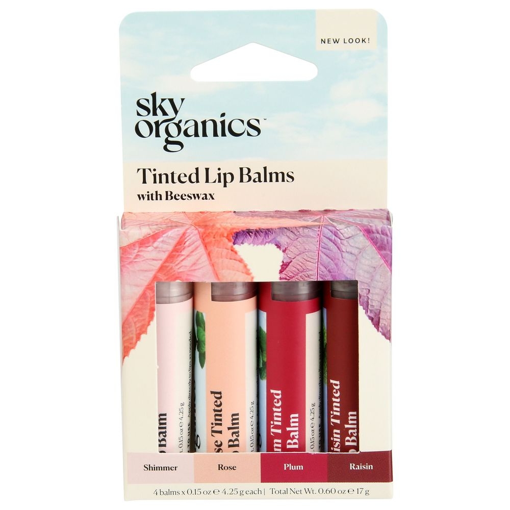 Sky Organics 4 Piece Tinted Lip Balms with Beeswax - Variety Pack -- 4 per case
