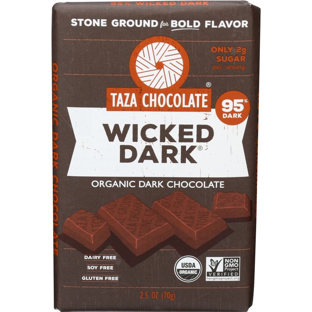 Taza Chocolate Organic Wicked Dark Chocolate Bar, 2.5 Ounce -- 10 per case