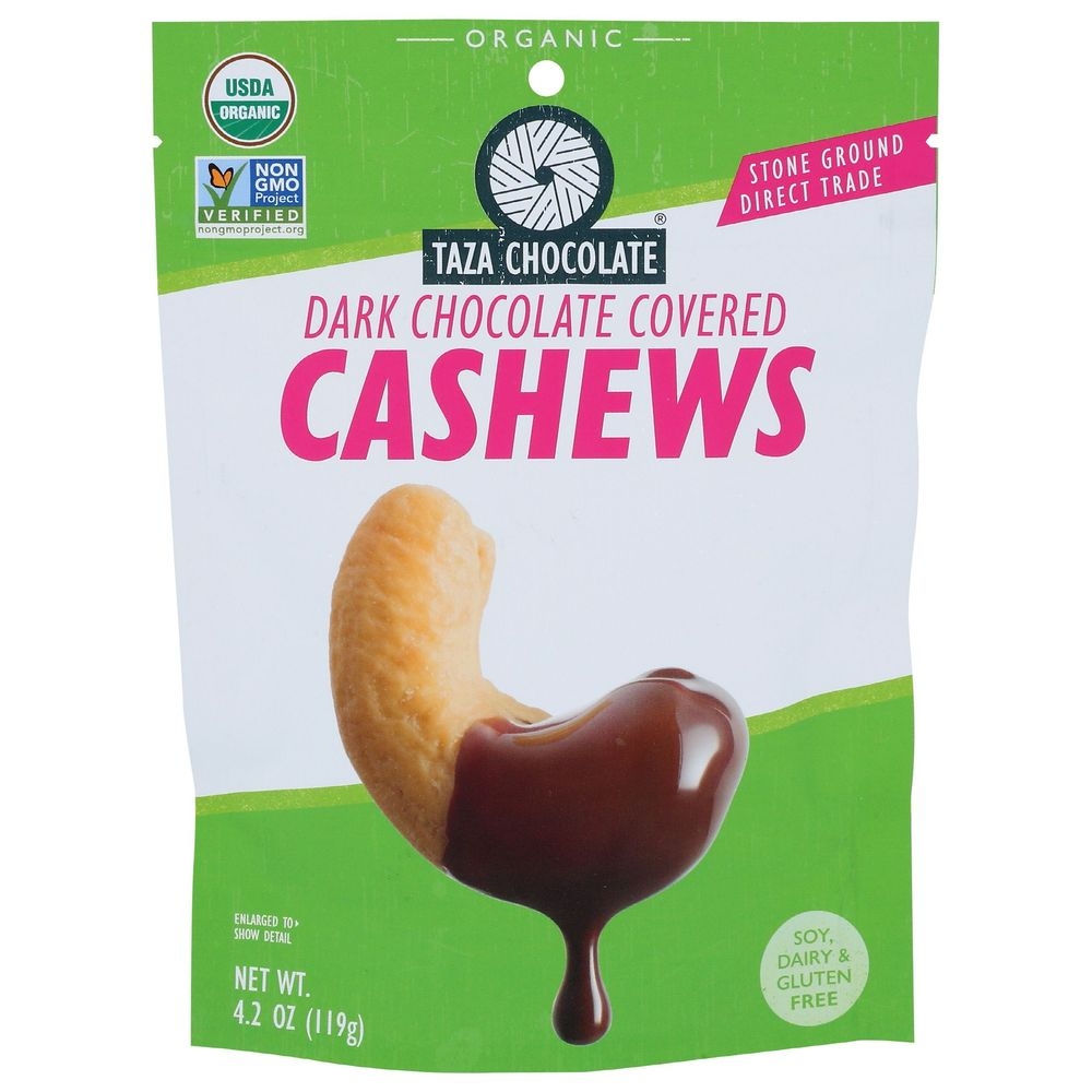 Taza Chocolate Organic Dark Chocolate Covered Cashews, 3.5 Ounce -- 12 per case