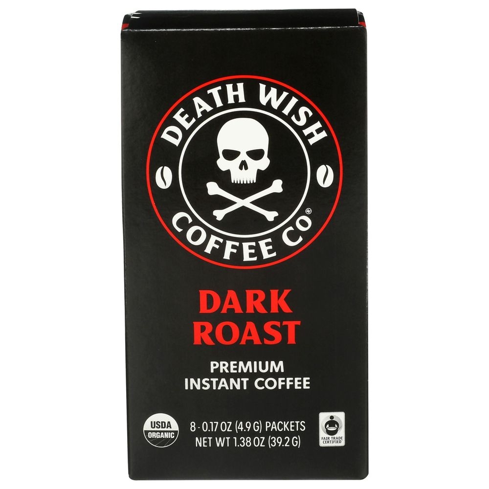 Death Wish Coffee Dark Roast Premium Instant Coffee, 8 count -- 8 per case