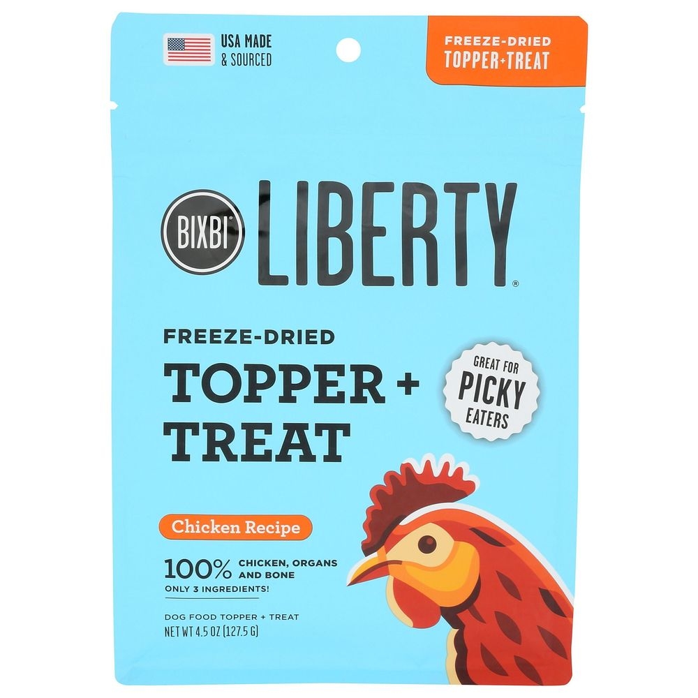 Bixbi Liberty Freeze-Dried Topper Plus Treat Chicken Recipe Dog Food, 4.5 Ounce -- 8 per case