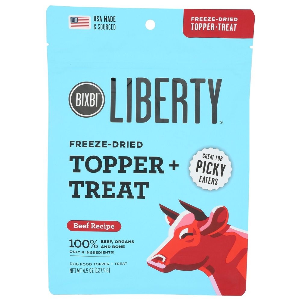 Bixbi Liberty Freeze-Dried Topper Plus Treat Beef Recipe Dog Food, 4.5 Ounce -- 8 per case