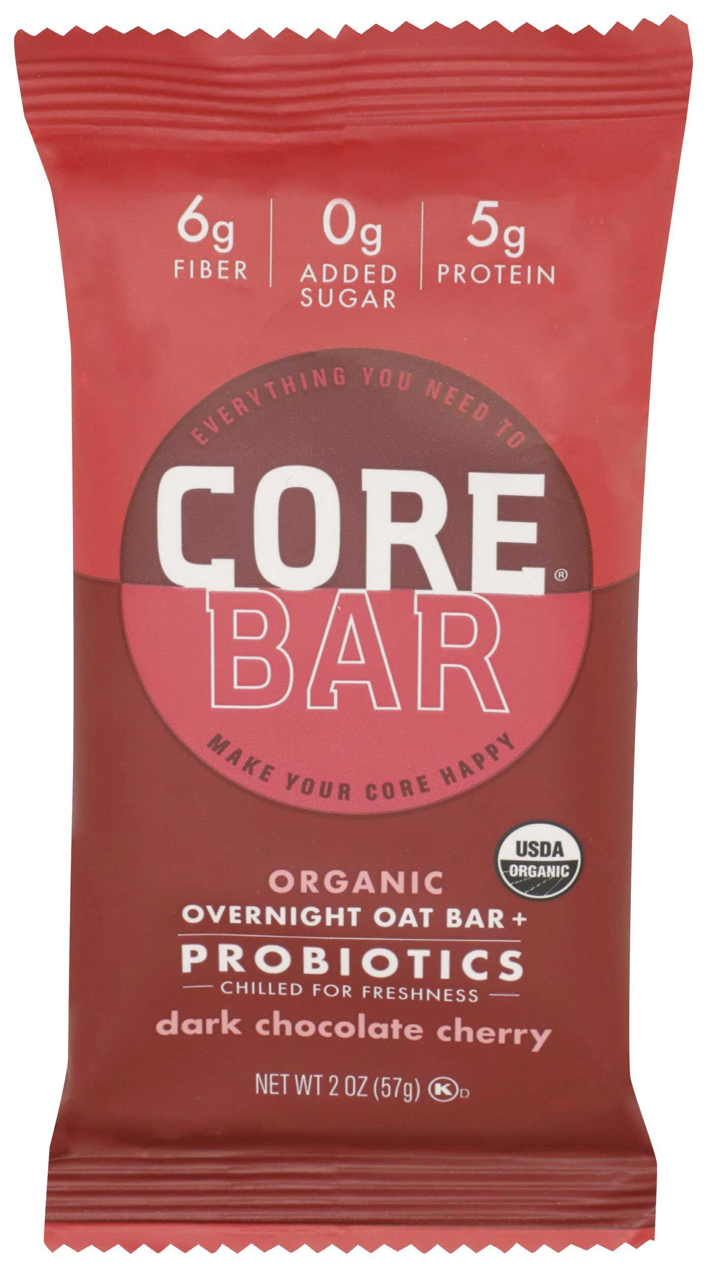 Core Bar Organic Dark Chocolate Cherry Probiotics Plus Overnight Oat Bar, 2 Ounce -- 8 per case