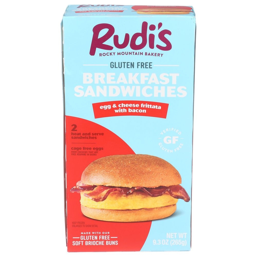 Rudis Rocky Mountain Bakery Egg with Cheese Frittata with Bacon Breakfast Sandwich, 9.3 Ounce -- 6 per case