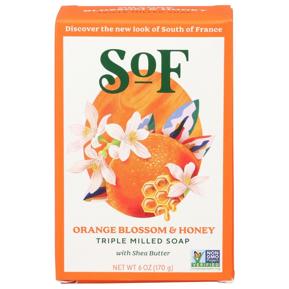 South Of France Orange Blossom and Honey Triple Milled Bar Soap, 6 Ounce